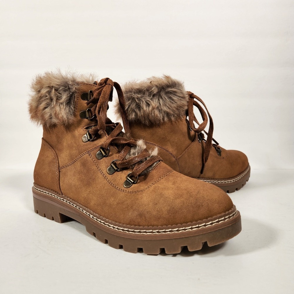 BOUTIQUE by CORKYS Challenge Ankle Boot Womens 10 Brown Faux Suede Faux Fur Trim